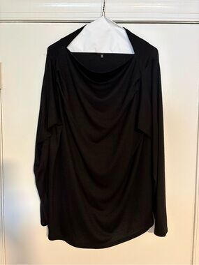 Black Long Sleeve Draped Top 2X Soft Stretch